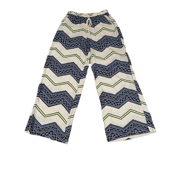 bobeau Pants - BoBeau Blue and Tan Wide Leg Pants, L,‎ #581-U